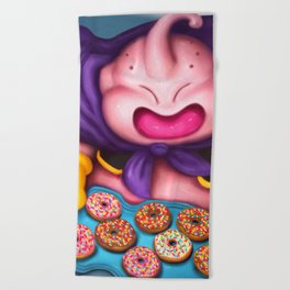 Buu - Social Monsters #01 Beach Towel | Instafood, Donuts, Socialmonster, Painting, Picollo, Food, Nerd, Instagram, Dbz, Sayajin 