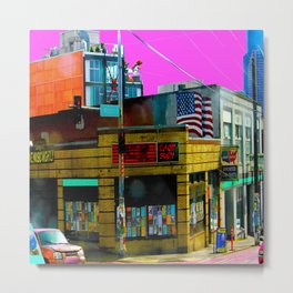 Chop Suey Metal Print | Jeffreyjirwin, Graphic Design, America, Pink, Color, Street, Bright, Pop Surrealism, Flag, Building 