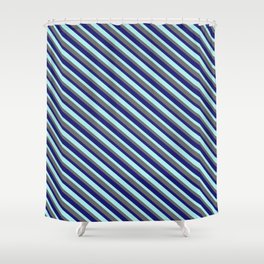 [ Thumbnail: Turquoise, Dim Gray, and Midnight Blue Colored Lined Pattern Shower Curtain ]