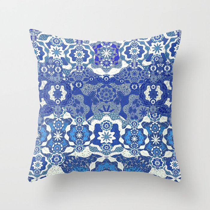 Boujee Boho Deep Blue Elegant Lace Throw Pillow