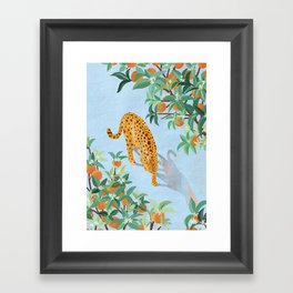 Leopard and Orange Trees Framed Art Print