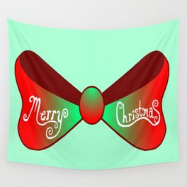 Merry Christmas Red and Green Bow Wall Tapestry