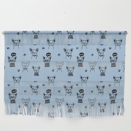 Pale Blue and Black Hand Drawn Dog Puppy Pattern Wall Hanging