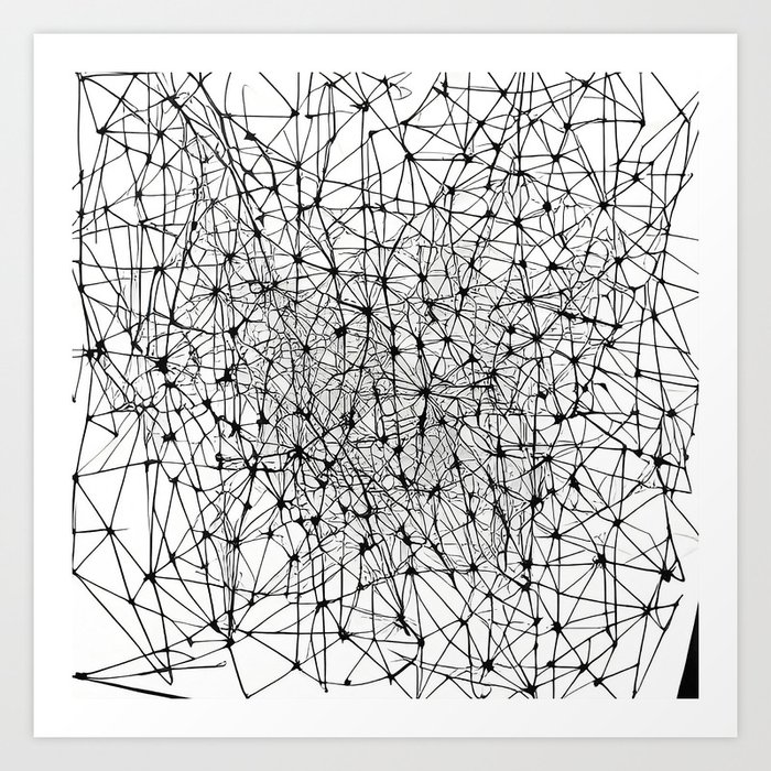 Crackled Abstract Line Art (Black and White) Art Print