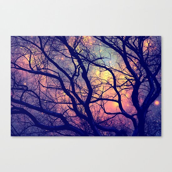 Black Trees Deep Pastels Space Canvas Print