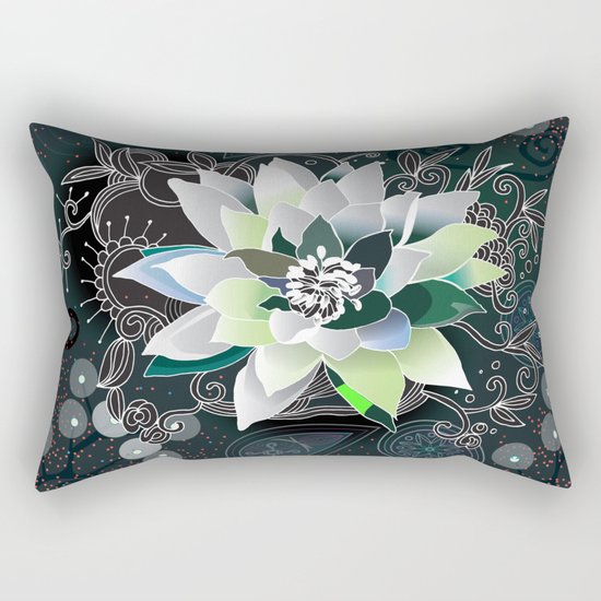 Dark blue and black zentangle inspired waterlily Rectangular Pillow