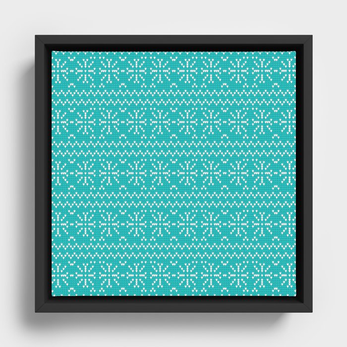 Christmas Pattern Knitted Wool Turquoise Floral Framed Canvas