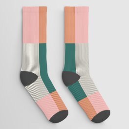 Color Block Line Abstract V Socks | Line, Curated, Abstract, Nature, Bohemian, Stripes, Black And White, Pattern, Vintage, Midcentury 