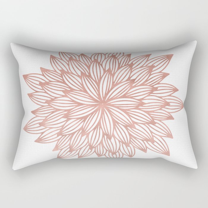 Mandala Flowery Rose Gold on White Rectangular Pillow