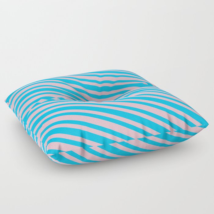Pink and Deep Sky Blue Colored Striped Pattern Floor Pillow