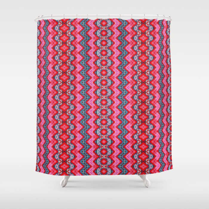 Red Paisley Zigzag Stripes Shower Curtain By Justmeewowydesign