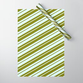 [ Thumbnail: Light Cyan & Green Colored Lined/Striped Pattern Wrapping Paper ]