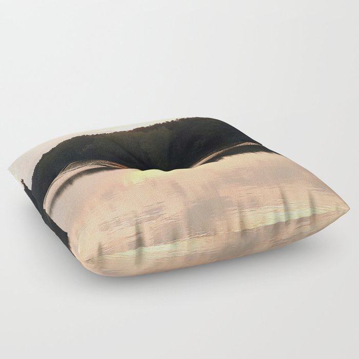 Pastel pink lake sunset landscape Floor Pillow