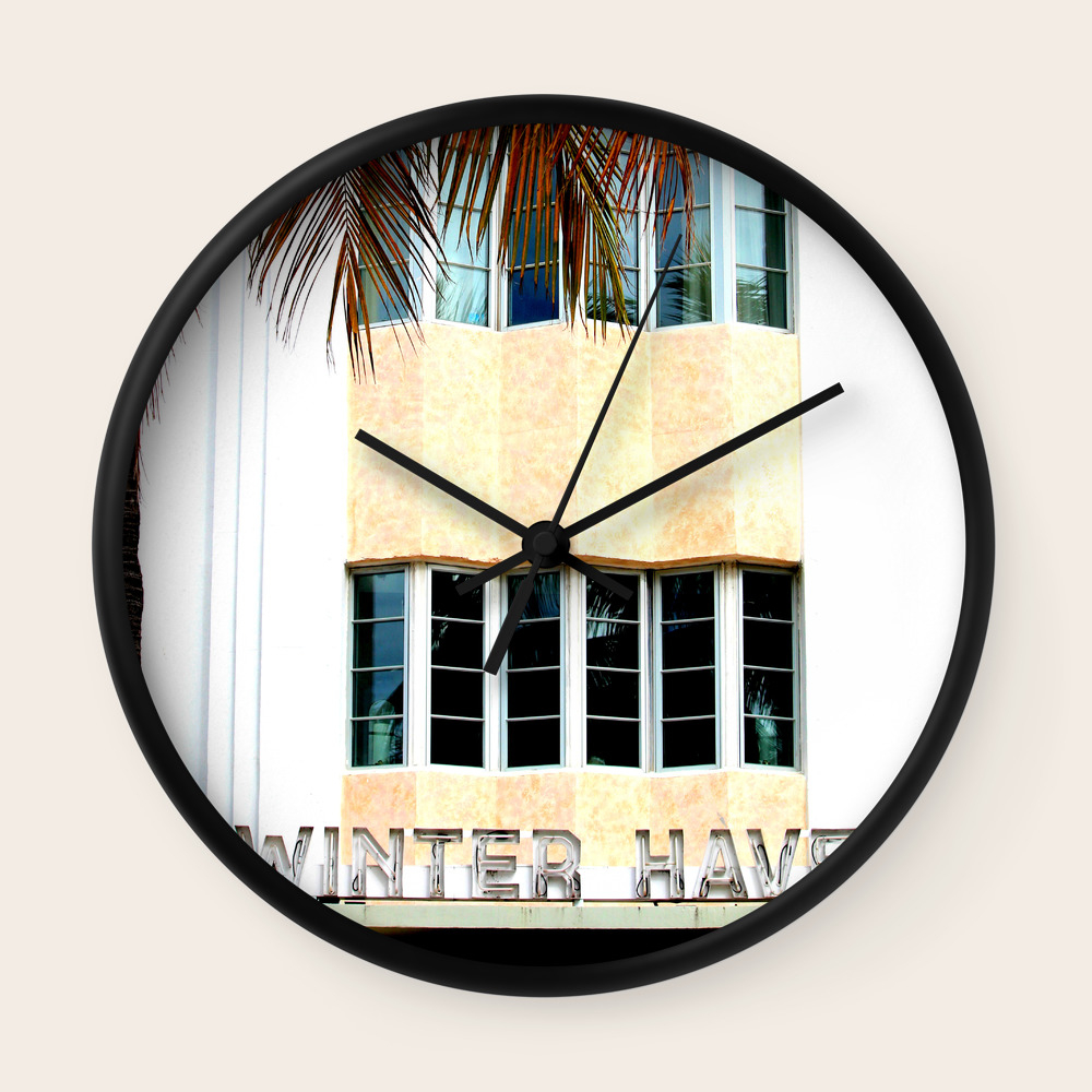 Scenes From Miami Beach Winter Haven Hotel Wall Clock By