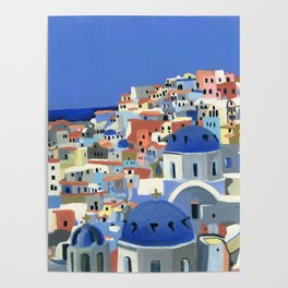 Santorini Greece Oil Painting Poster