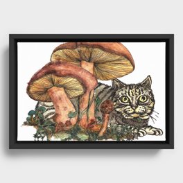 Mushroom and Cat Framed Canvas