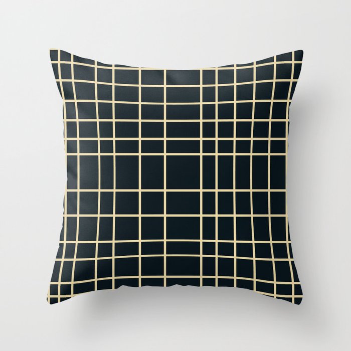 Mid Century Modern Abstract Grid lines pattern - Chinese Black and Cookies And Cream Throw Pillow