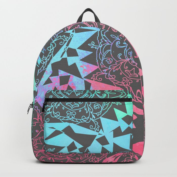 Abstract geometric pink teal watercolor floral Backpack
