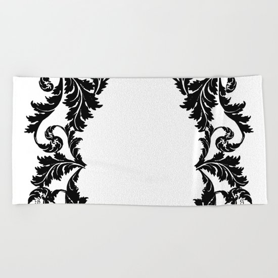 Black and white floral face ornament Beach Towel