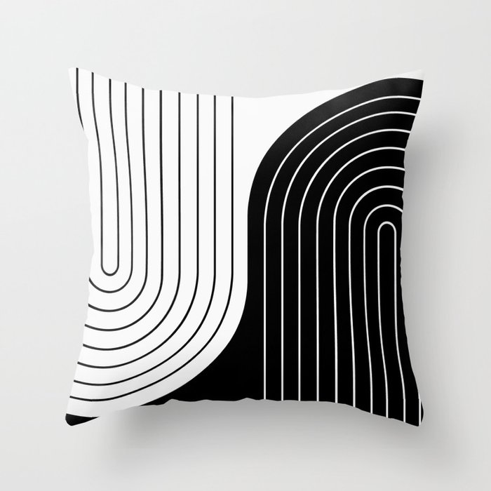 Two Tone Line Curvature VIII Black and White Modern Arch Abstract Throw Pillow