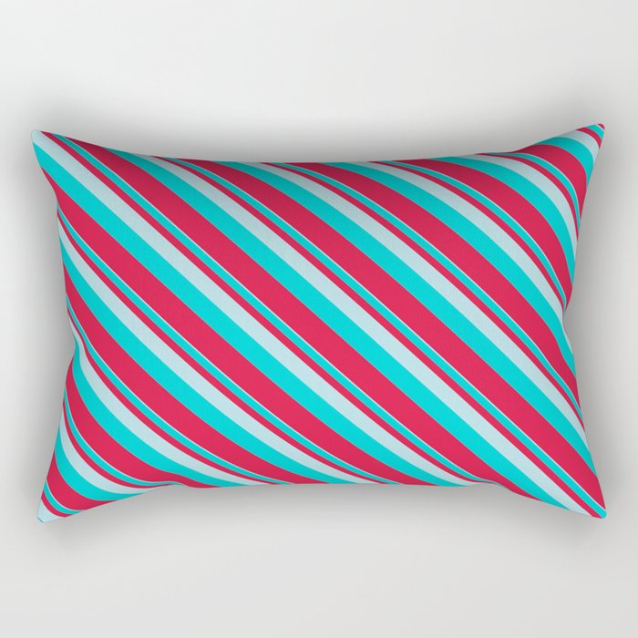 Powder Blue, Dark Turquoise, and Crimson Colored Lined Pattern Rectangular Pillow