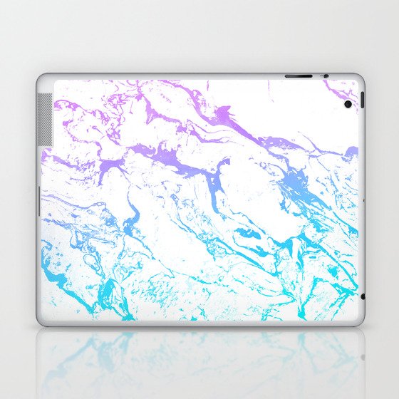 White marble purple blue turquoise ombre watercolor mermaid pattern Laptop & iPad Skin