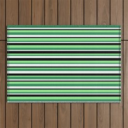 [ Thumbnail: Light Green, Sea Green, Mint Cream & Black Colored Pattern of Stripes Outdoor Rug ]