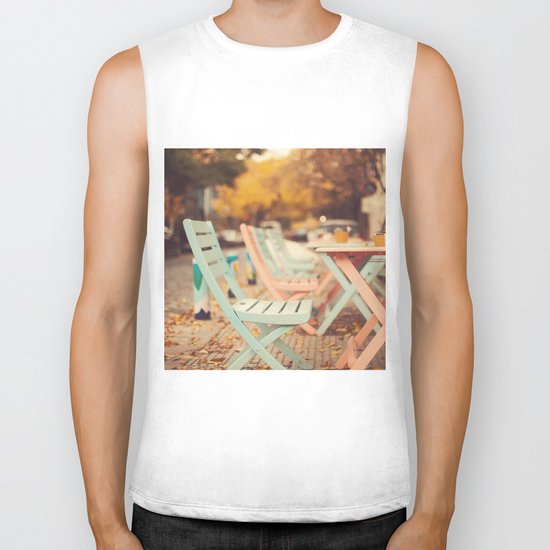 Dream Autumn (Pink and blue coffee shop chairs on retro and vintage fall) Biker Tank