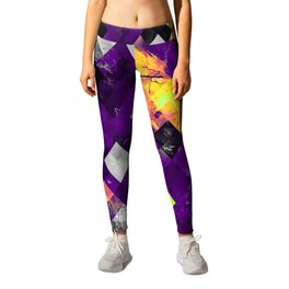 geometric pixel square pattern abstract background in purple orange brown Leggings