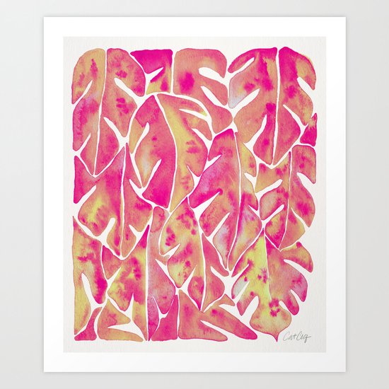 Split Leaf Philodendron – Pink Art Print
