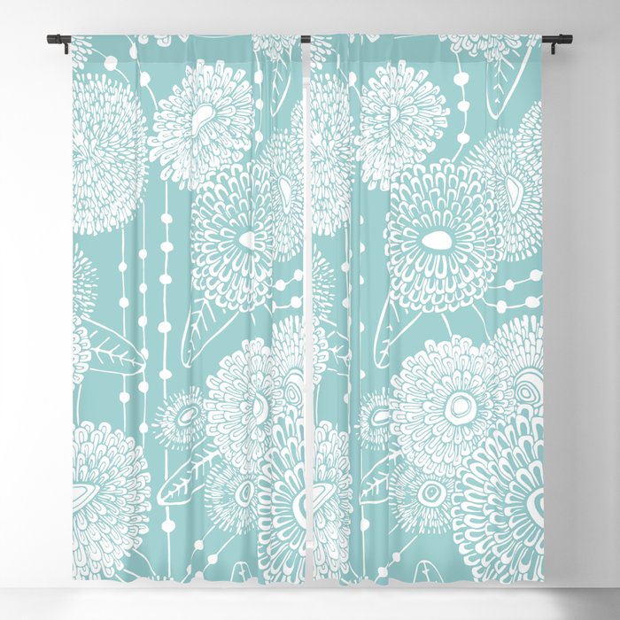 Asters rain in mint green color Blackout Curtain