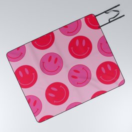 Large Bright Pink and Red Vsco Smiley Face - Preppy Aesthetic Picnic Blanket