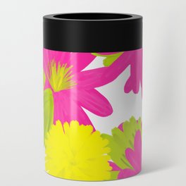 Tropical Flowers Mid-Century Modern Hot Pink And White Can Cooler