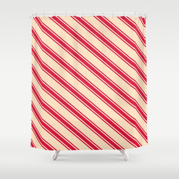 Bisque & Crimson Colored Pattern of Stripes Shower Curtain