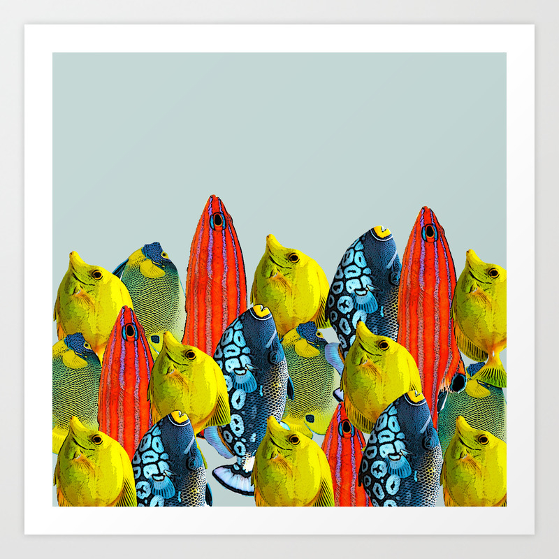 Tropical Fish Pattern Home Decor Duck Egg Blue Art Print By Lubo