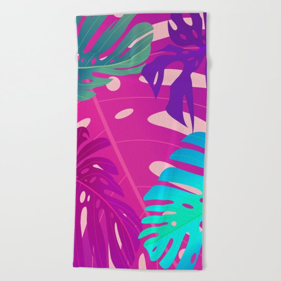 Colorful monstera leaves 1 Beach Towel