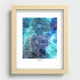 Berlin Germany Map Navy Blue Turquoise Watercolor Recessed Framed Print