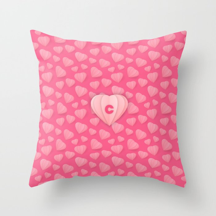 C Letter Personalized, Lovely  3D pink Heart Design, Valentine Gift / Anniversary Gift / Birthday Gift  Throw Pillow