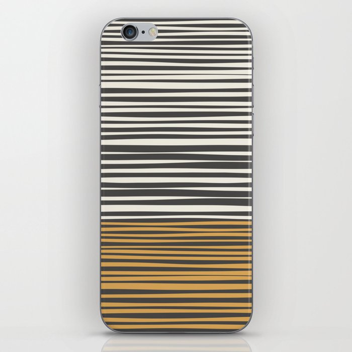 Natural Stripes Modern Minimalist Colour Block Pattern in Charcoal Grey, Mustard Gold, and Beige Cream iPhone Skin