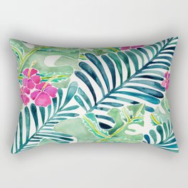 Lush Tropical Fronds & Hibiscus Rectangular Pillow