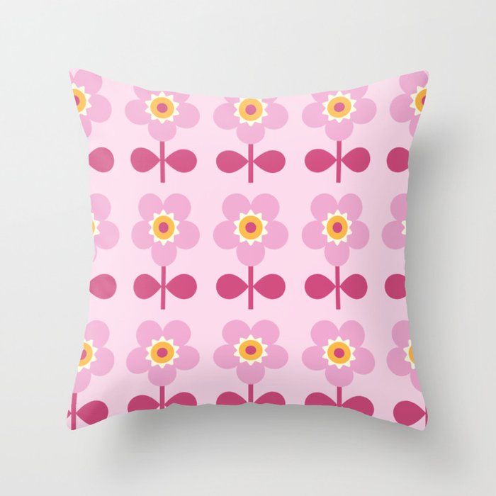 Geometric Forget Me Not Flower Pattern (pink) Throw Pillow