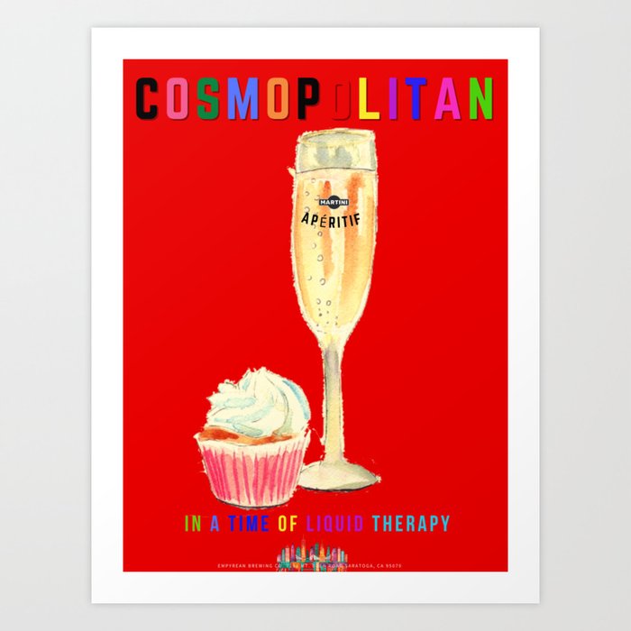 Happy time red 'In a time of liquid therapy' drink Cosmopolitan cocktail aperitifs alcoholic bar beverages vintage advertising poster / posters  Art Print