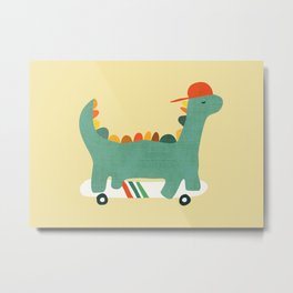 Dinosaur on retro skateboard Metal Print | Colorful, Comic, Dinosaur, Dino, Painting, Digital, Funny, Whimsical, Vintage, Retro 