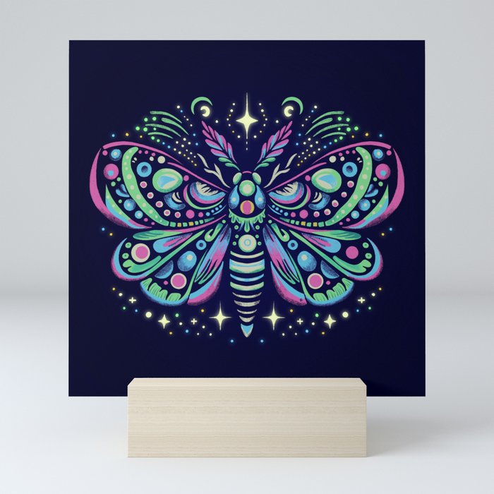 Starry Neon Moth Mini Art Print