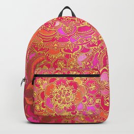 Hot Pink and Gold Baroque Floral Pattern Backpack