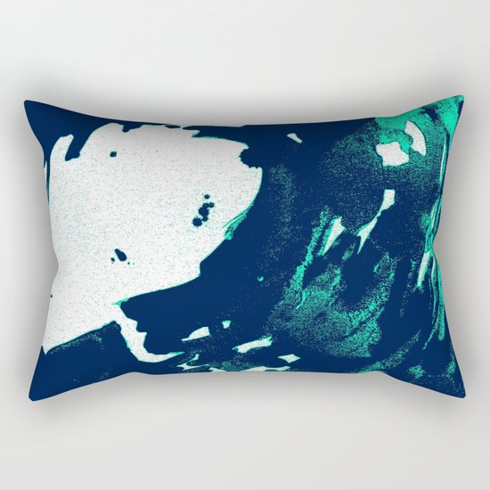 Navy Blue, Black, Blue, Bold Green Wave Rectangular Pillow