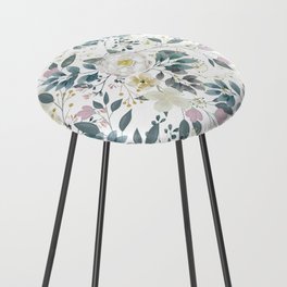 Pastel pink green white yellow watercolor floral Counter Stool