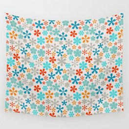 tropical blue and orange eclectic daisy print ditsy florets Wall Tapestry