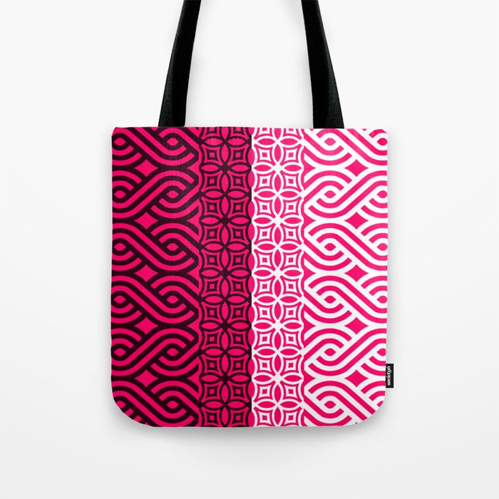 Hot Pink Plait Pattern on Black and White Tote Bag