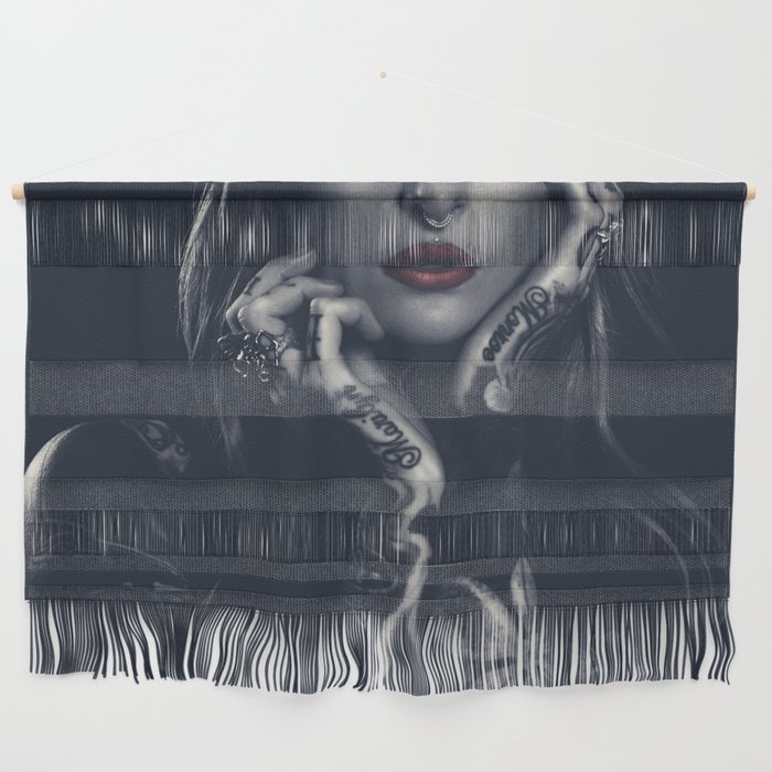 Tattoed girl with red lips Wall Hanging